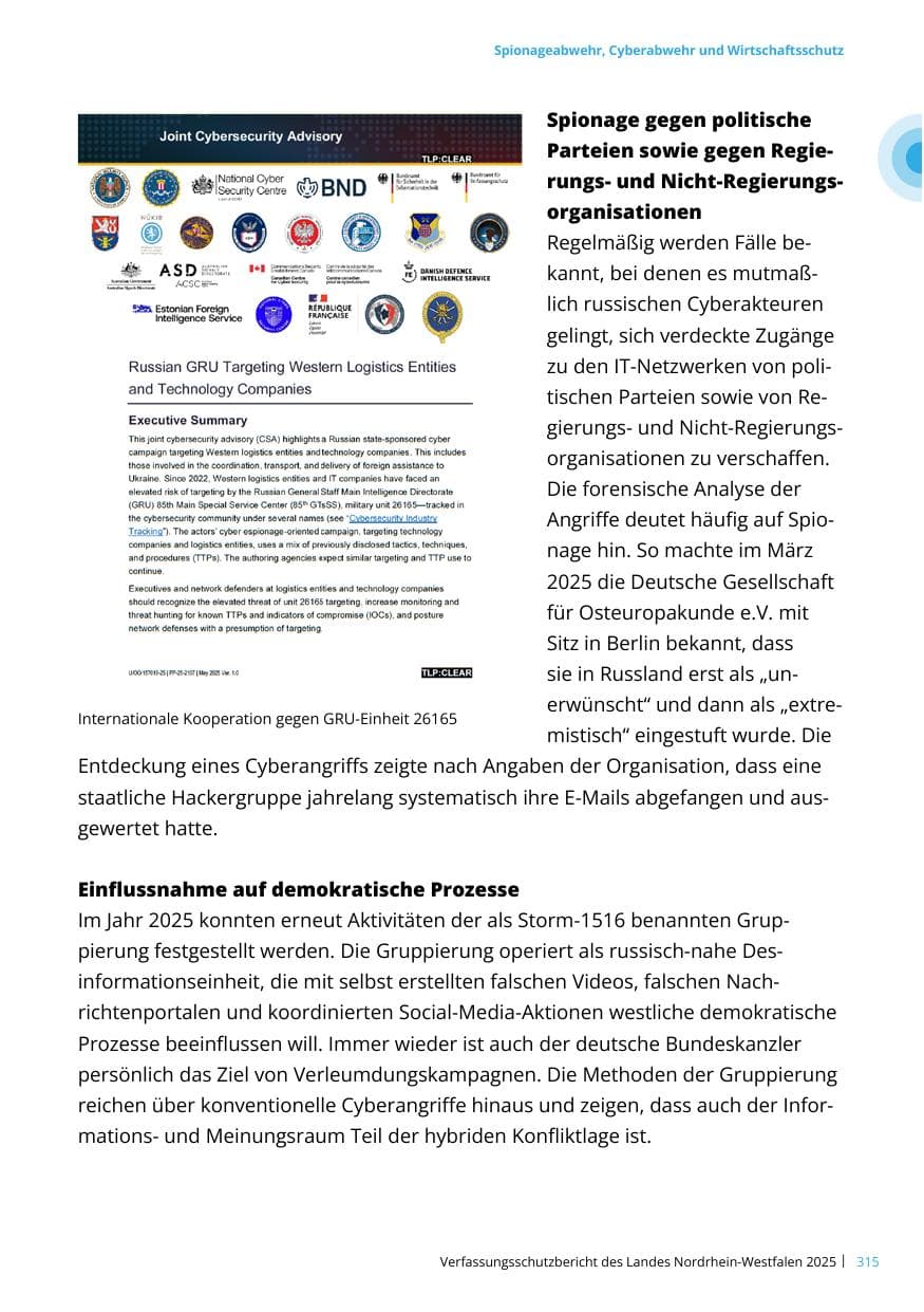 Seite 315 des Verfassungsschutzbericht 2025 Nordrhein-Westfalen