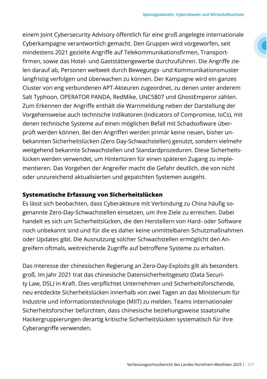 Seite 317 des Verfassungsschutzbericht 2025 Nordrhein-Westfalen