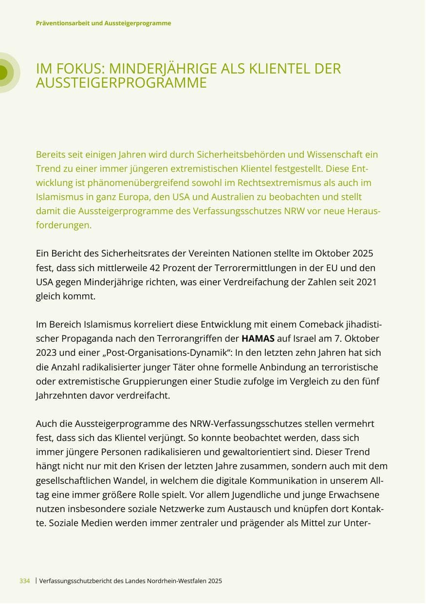 Seite 334 des Verfassungsschutzbericht 2025 Nordrhein-Westfalen