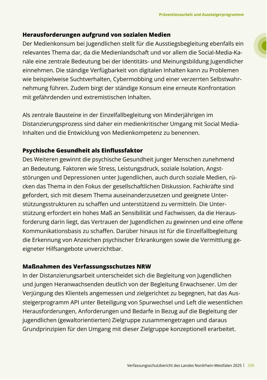 Seite 339 des Verfassungsschutzbericht 2025 Nordrhein-Westfalen