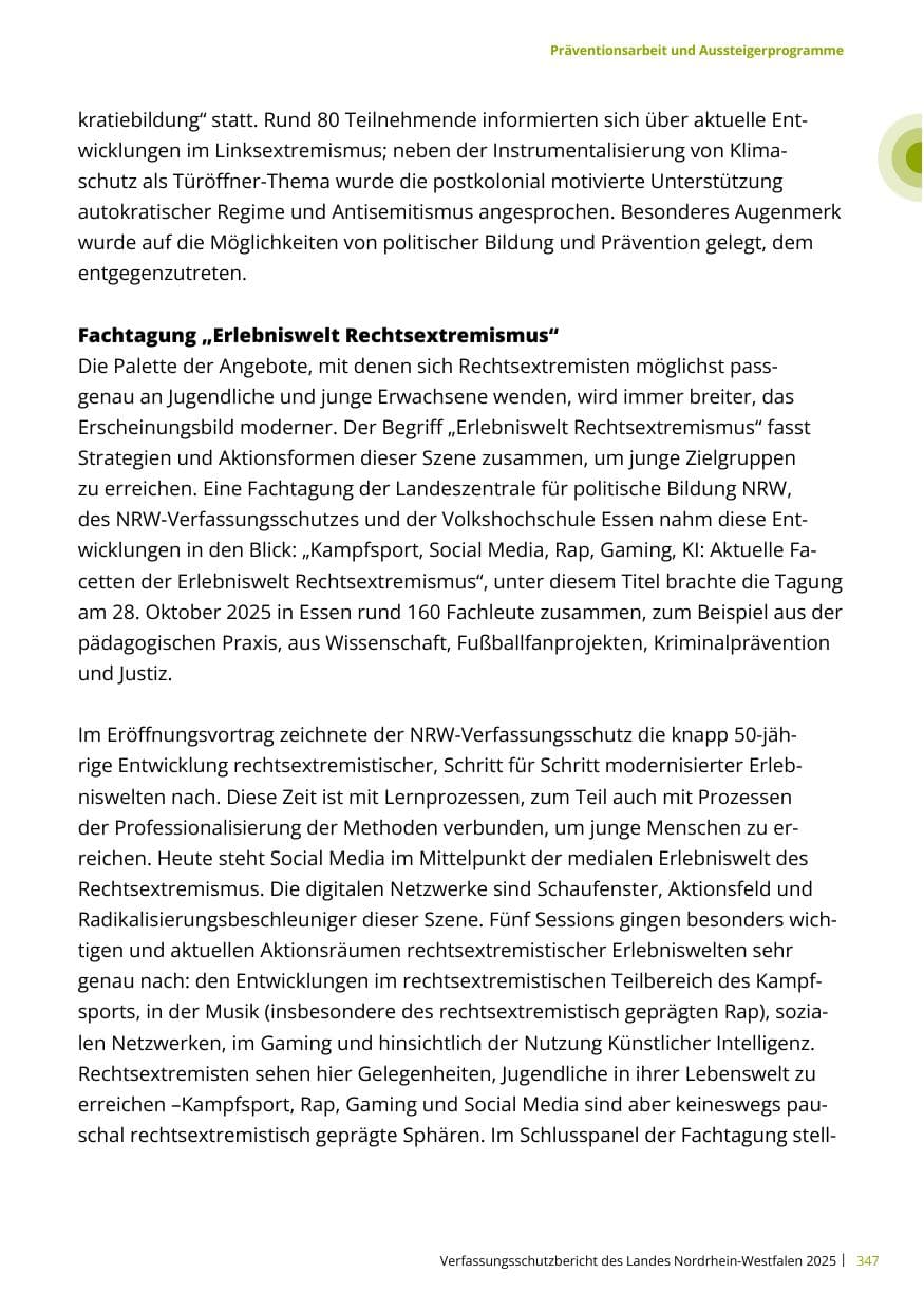 Seite 347 des Verfassungsschutzbericht 2025 Nordrhein-Westfalen