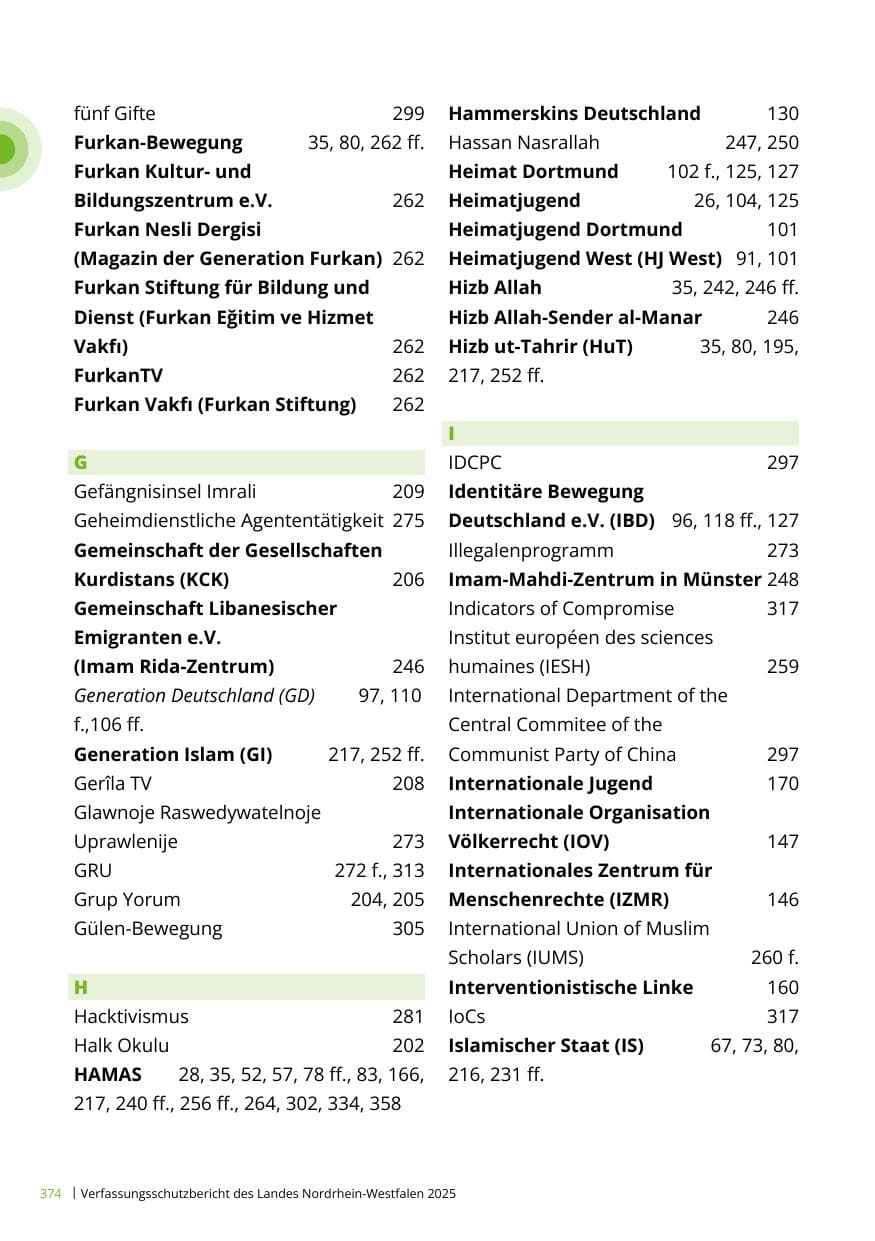 Seite 374 des Verfassungsschutzbericht 2025 Nordrhein-Westfalen
