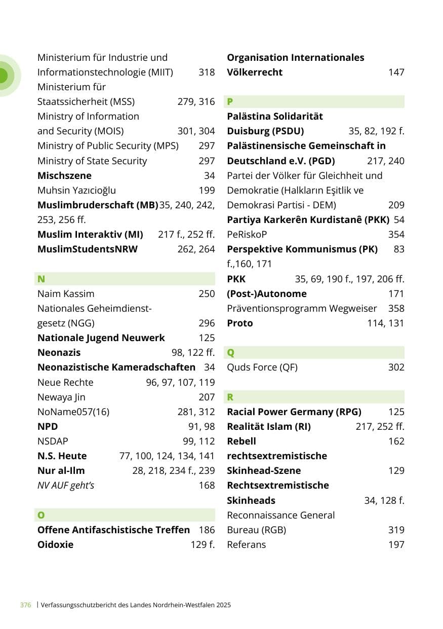 Seite 376 des Verfassungsschutzbericht 2025 Nordrhein-Westfalen