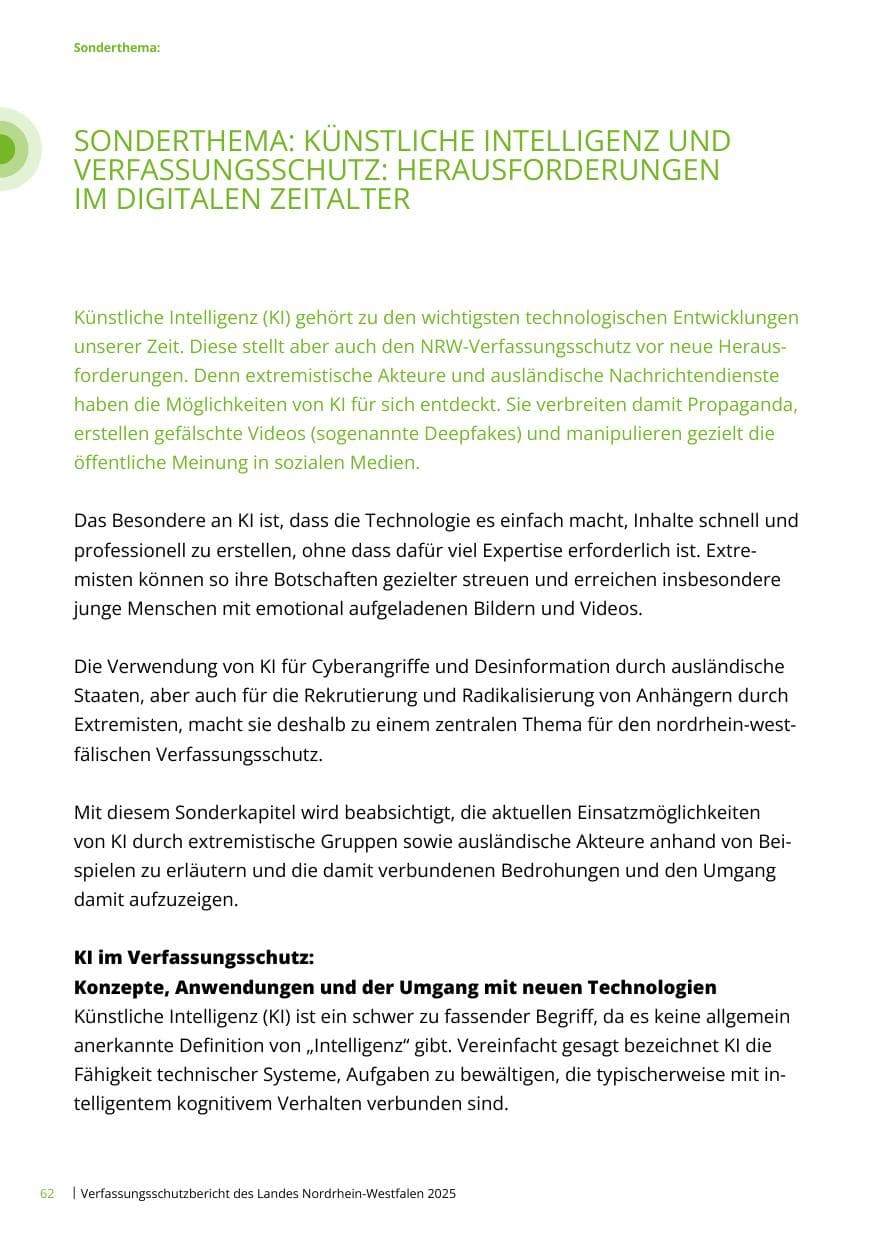 Seite 62 des Verfassungsschutzbericht 2025 Nordrhein-Westfalen