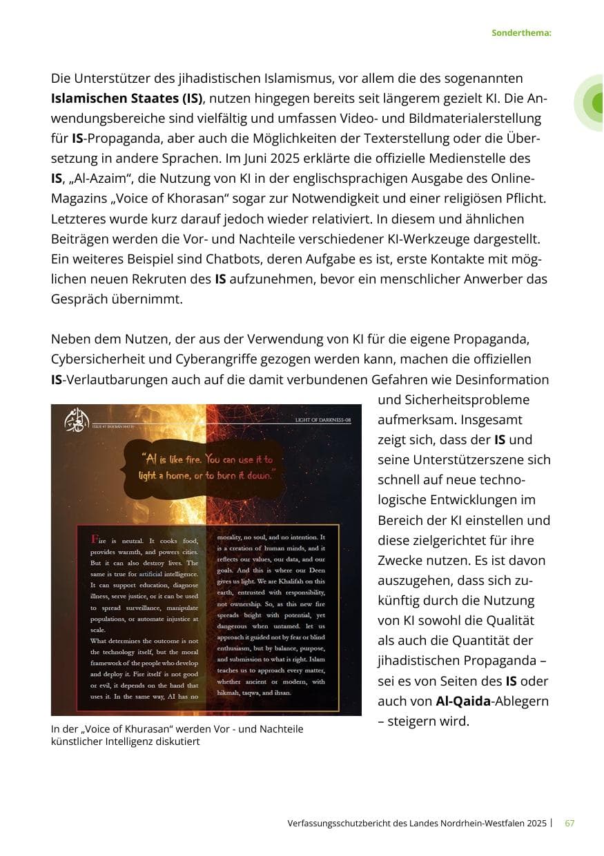 Seite 67 des Verfassungsschutzbericht 2025 Nordrhein-Westfalen