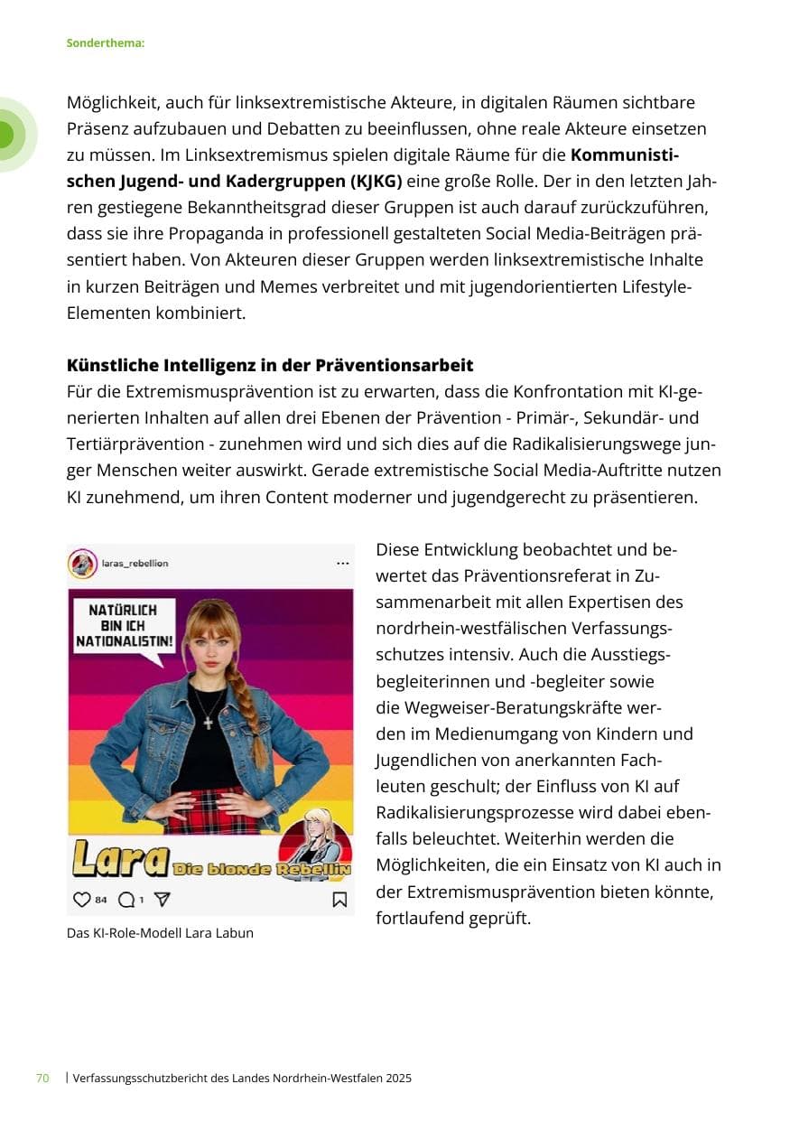 Seite 70 des Verfassungsschutzbericht 2025 Nordrhein-Westfalen