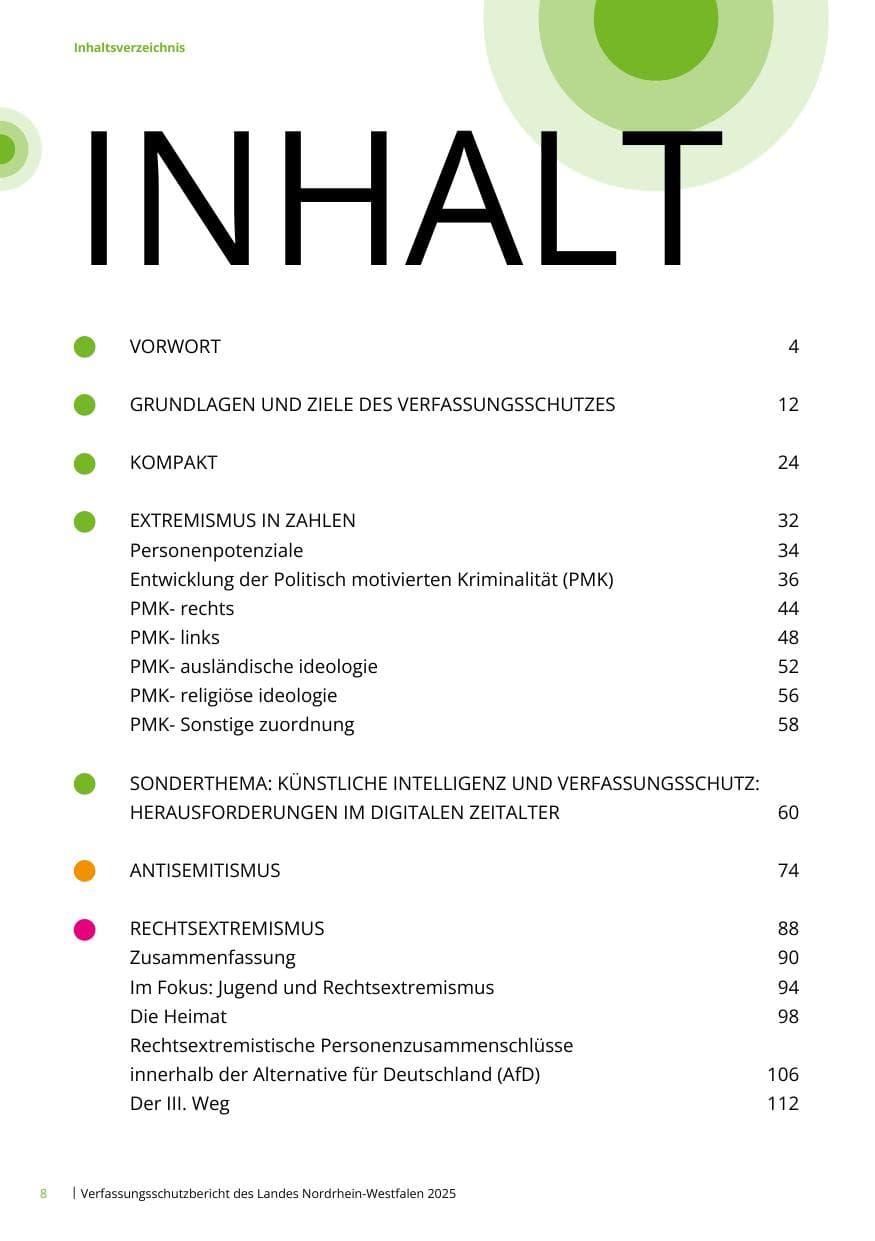 Seite 8 des Verfassungsschutzbericht 2025 Nordrhein-Westfalen