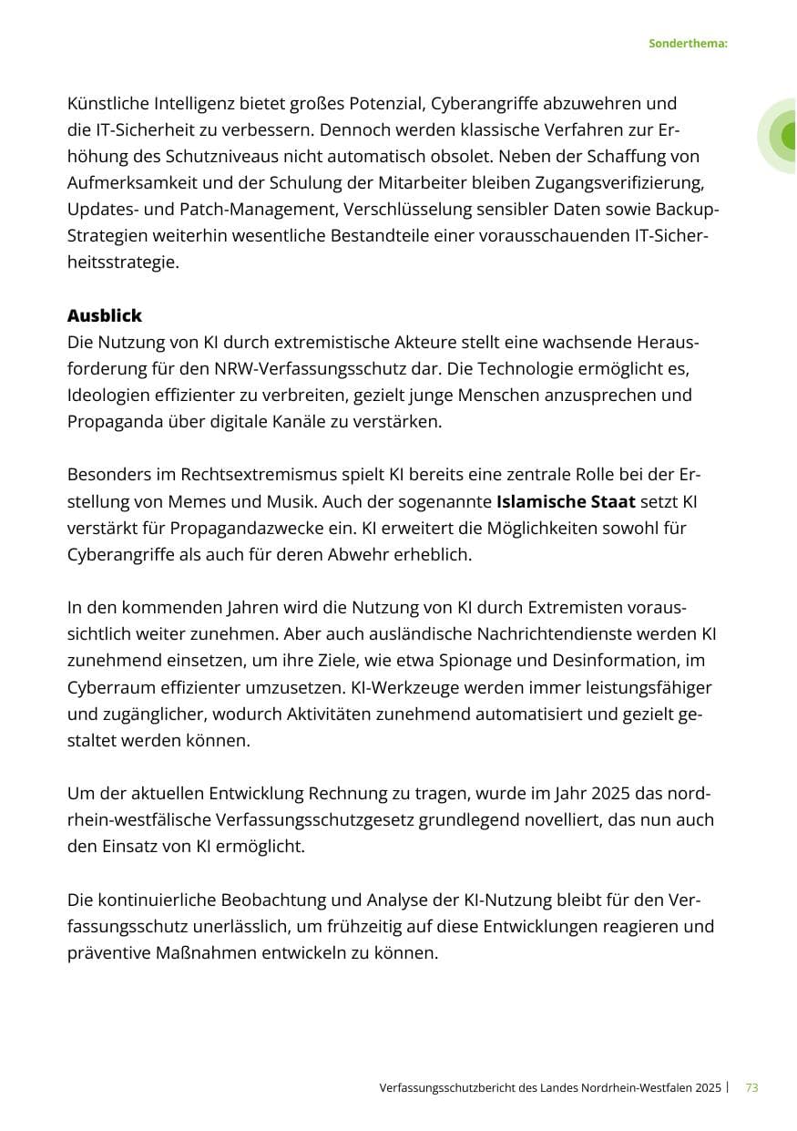 Seite 73 des Verfassungsschutzbericht 2025 Nordrhein-Westfalen