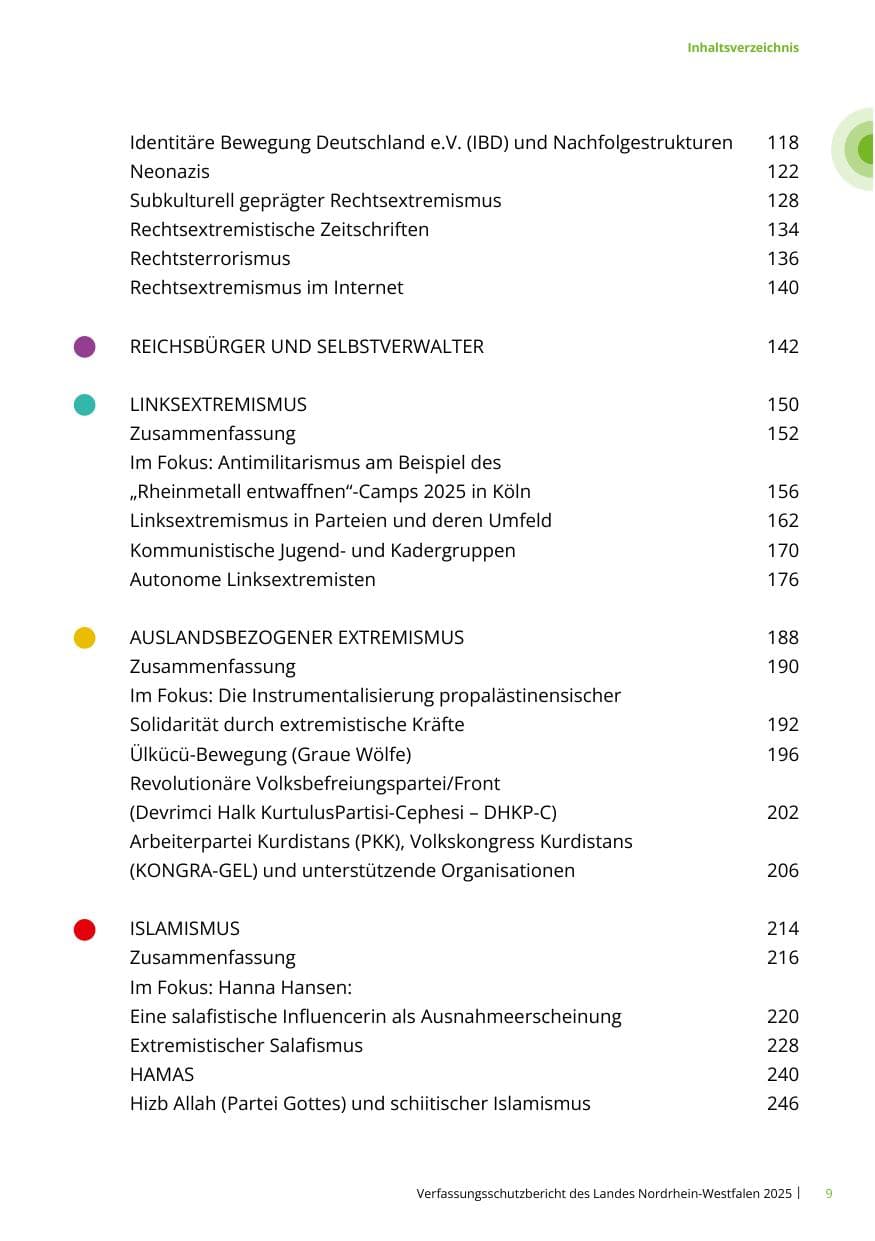 Seite 9 des Verfassungsschutzbericht 2025 Nordrhein-Westfalen