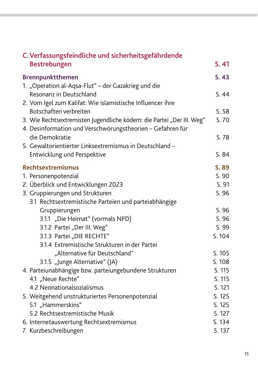 Seite 11 des Verfassungsschutzbericht 2023 Bund
