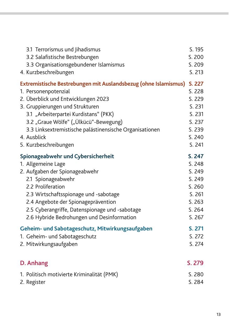 Seite 13 des Verfassungsschutzbericht 2023 Bund