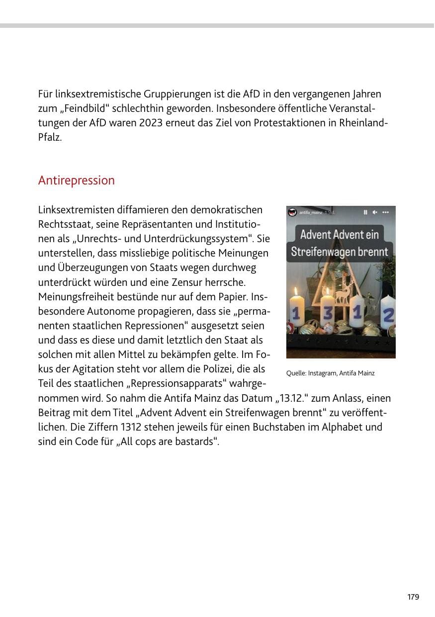 Seite 179 des Verfassungsschutzbericht 2023 Bund