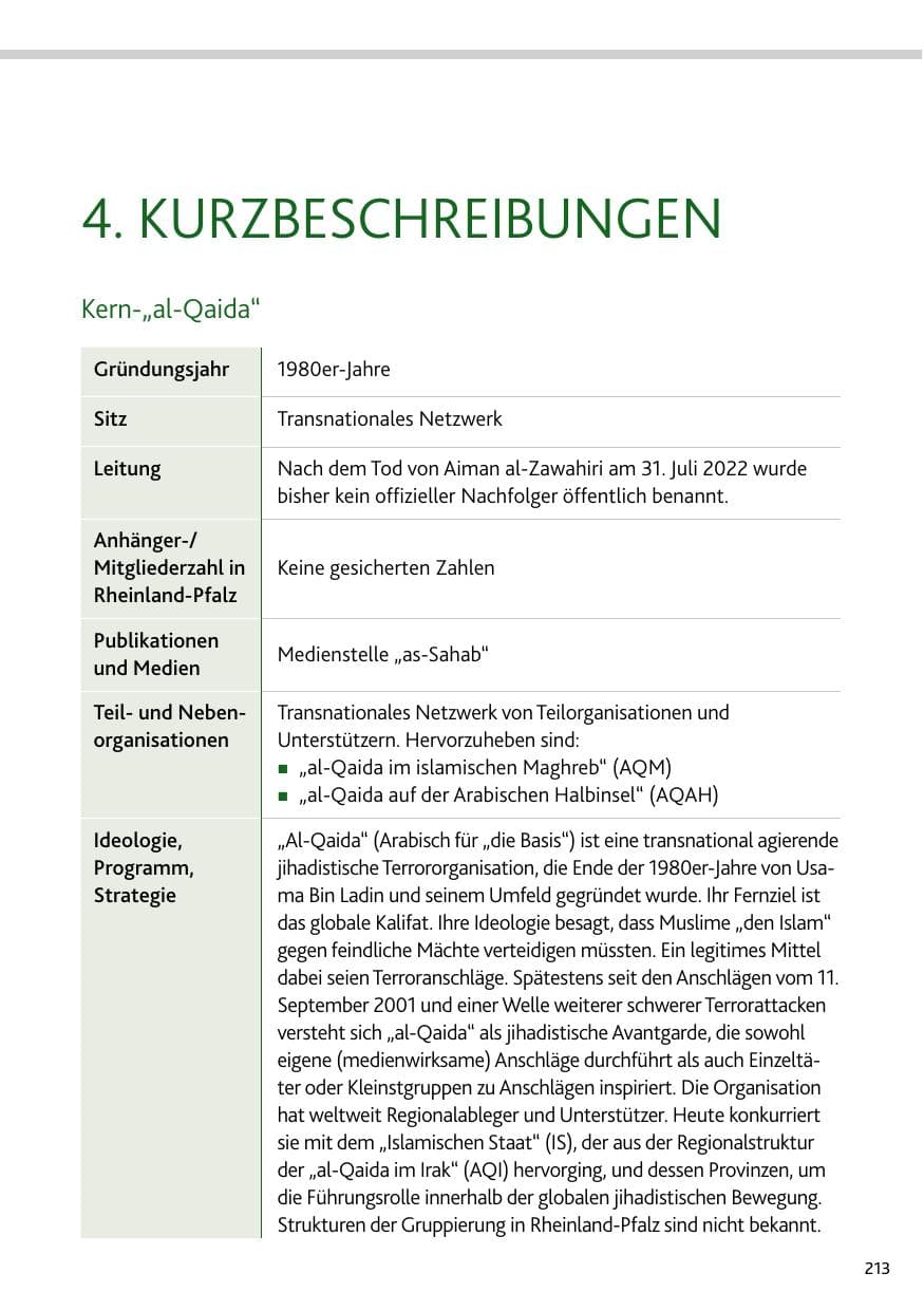 Seite 213 des Verfassungsschutzbericht 2023 Bund