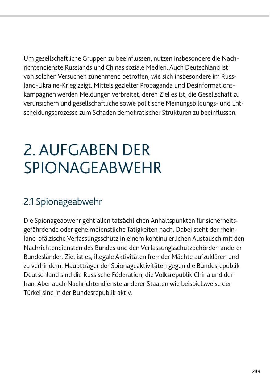 Seite 249 des Verfassungsschutzbericht 2023 Bund