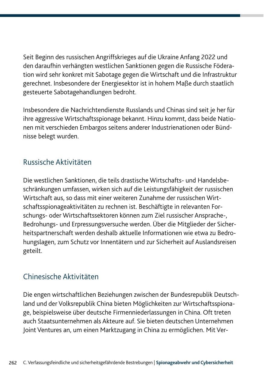 Seite 262 des Verfassungsschutzbericht 2023 Bund
