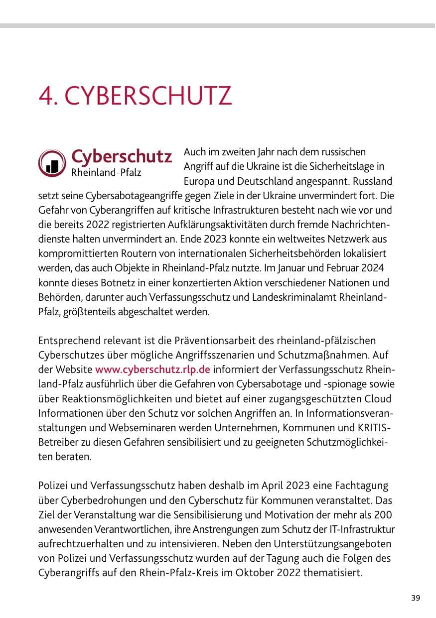 Seite 39 des Verfassungsschutzbericht 2023 Bund