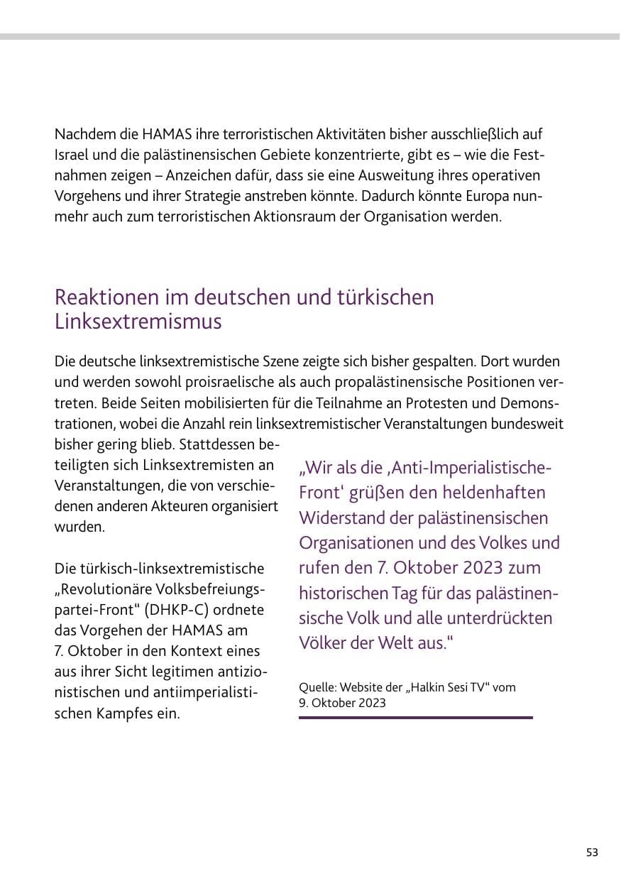 Seite 53 des Verfassungsschutzbericht 2023 Bund