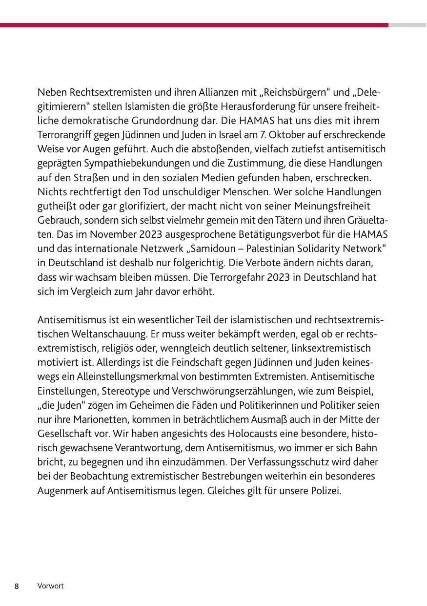 Seite 8 des Verfassungsschutzbericht 2023 Bund