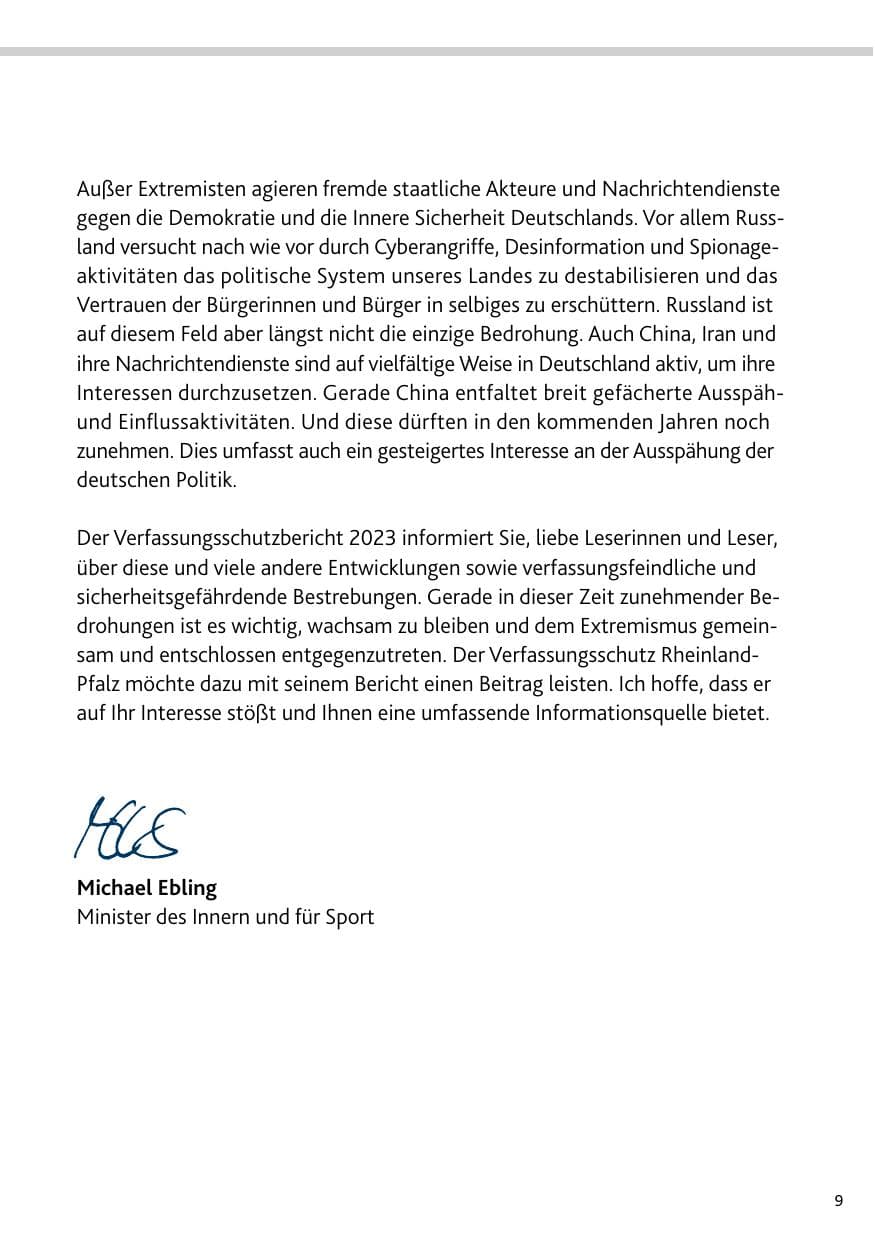 Seite 9 des Verfassungsschutzbericht 2023 Bund