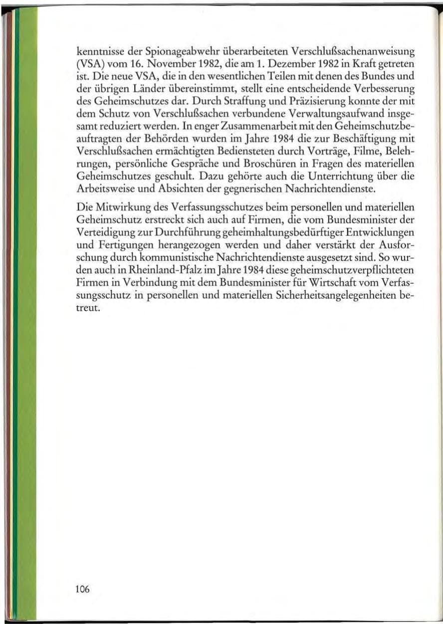 Seite 108 des Verfassungsschutzbericht 1984 Rheinland-Pfalz
