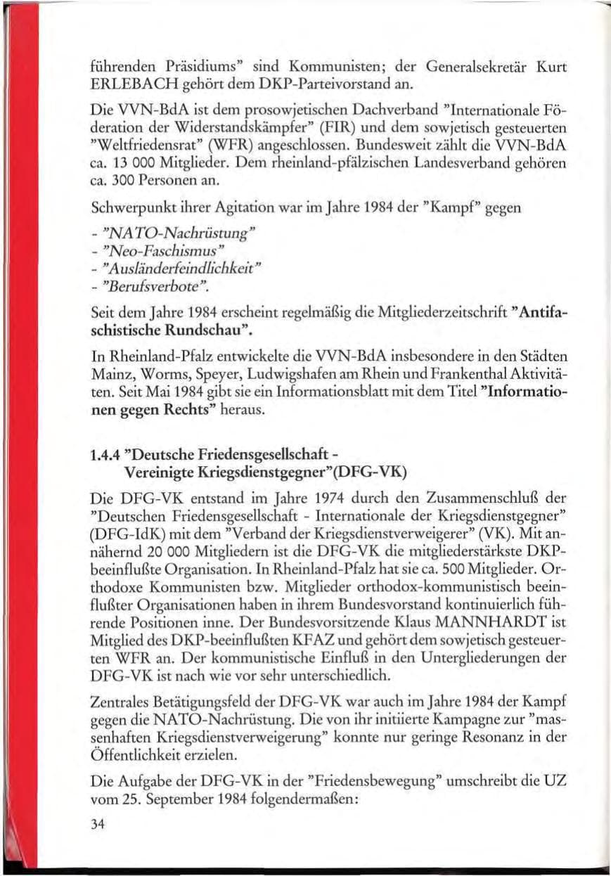 Seite 36 des Verfassungsschutzbericht 1984 Rheinland-Pfalz