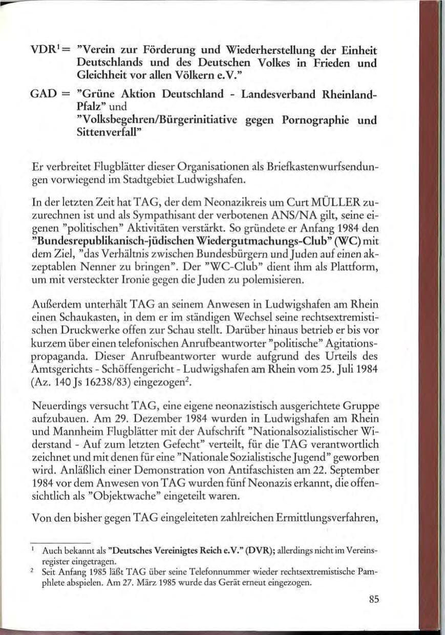 Seite 87 des Verfassungsschutzbericht 1984 Rheinland-Pfalz