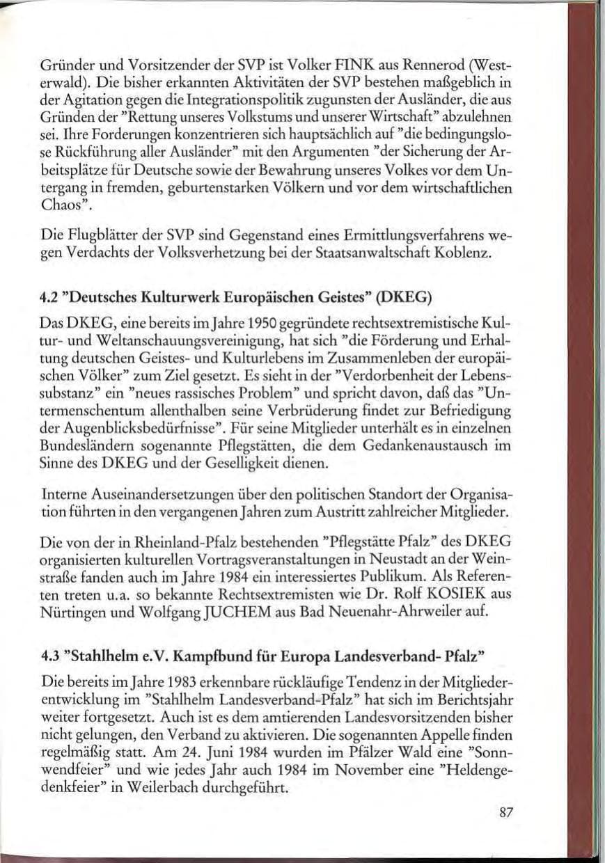 Seite 89 des Verfassungsschutzbericht 1984 Rheinland-Pfalz