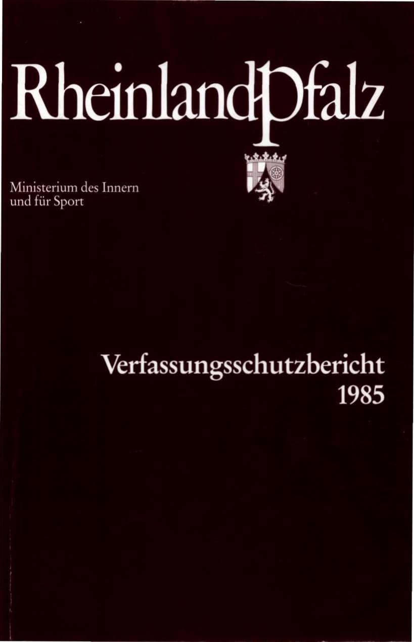 Seite 1 des Verfassungsschutzbericht 1985 Rheinland-Pfalz