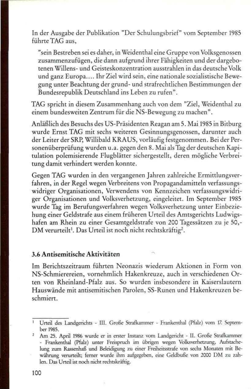 Seite 102 des Verfassungsschutzbericht 1985 Rheinland-Pfalz