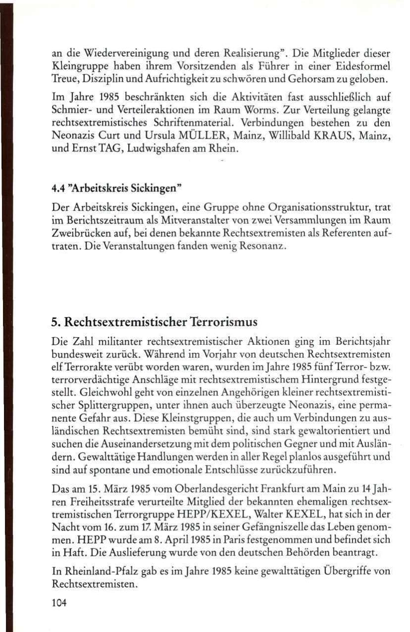 Seite 106 des Verfassungsschutzbericht 1985 Rheinland-Pfalz