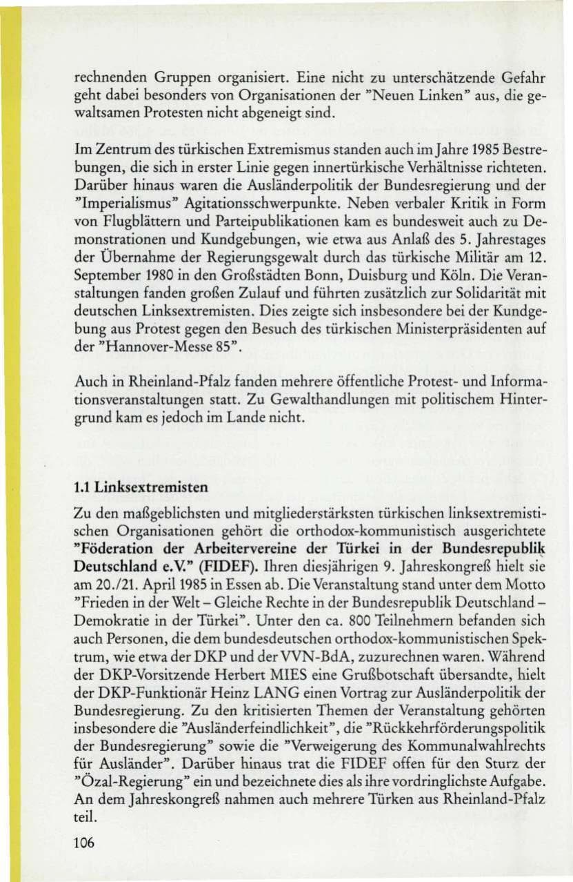 Seite 108 des Verfassungsschutzbericht 1985 Rheinland-Pfalz