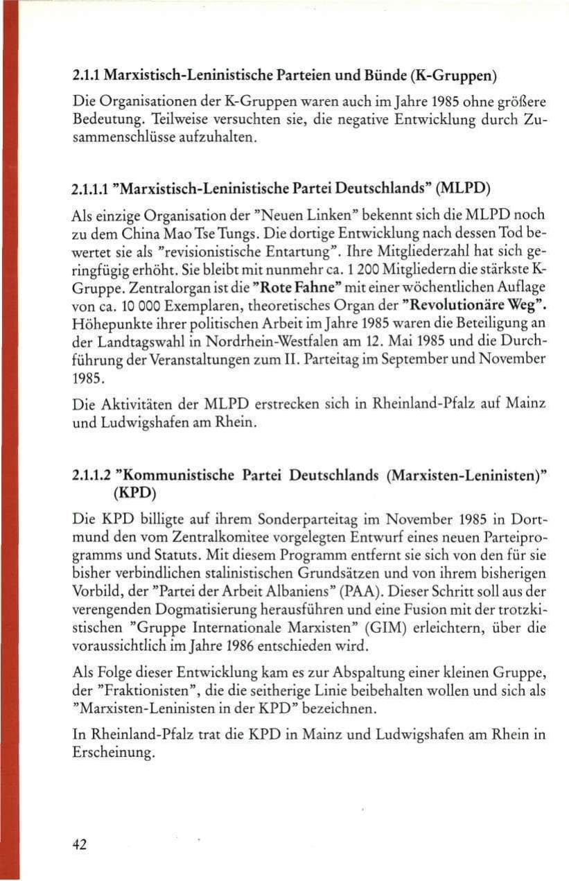 Seite 44 des Verfassungsschutzbericht 1985 Rheinland-Pfalz