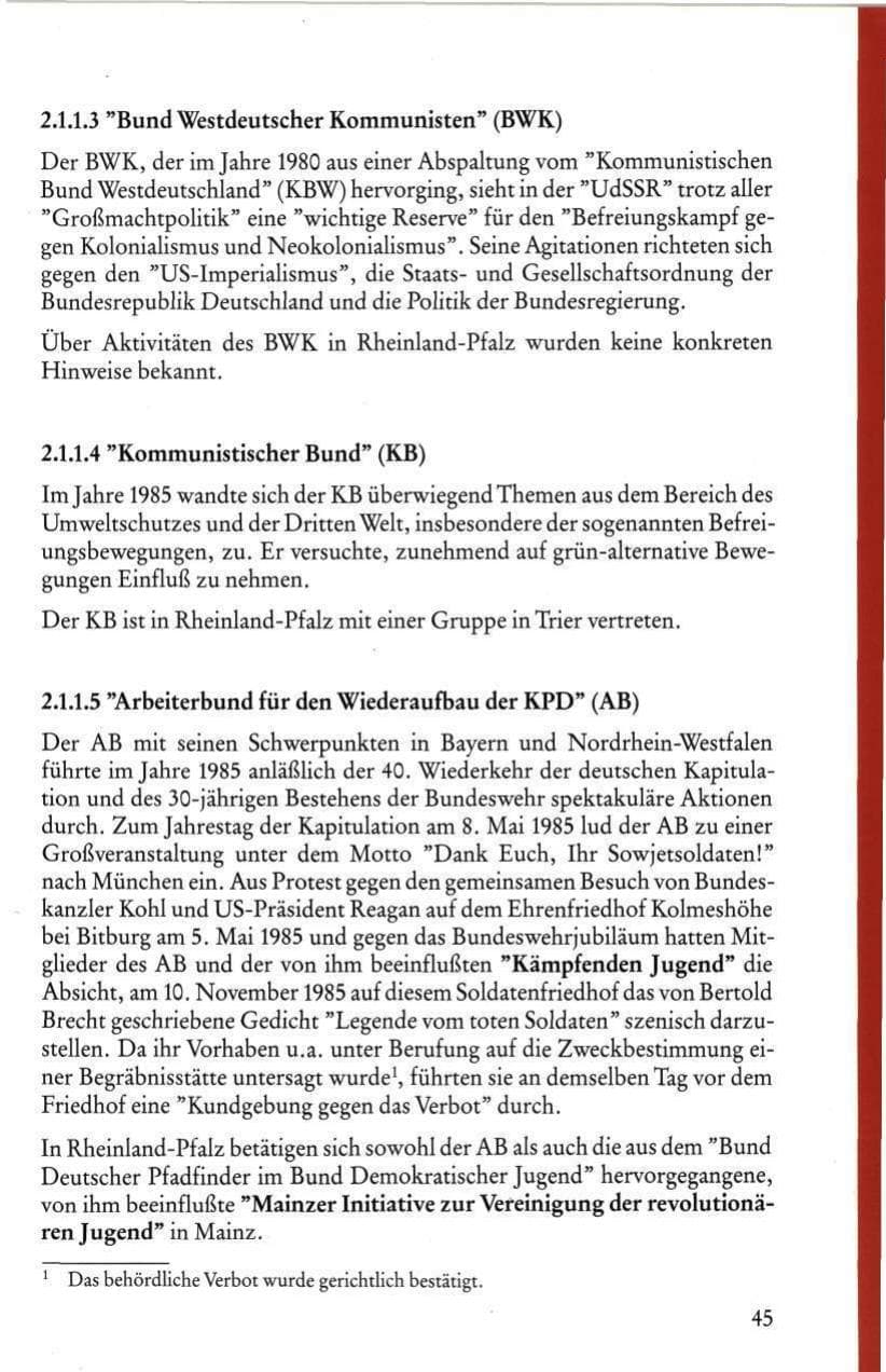 Seite 47 des Verfassungsschutzbericht 1985 Rheinland-Pfalz