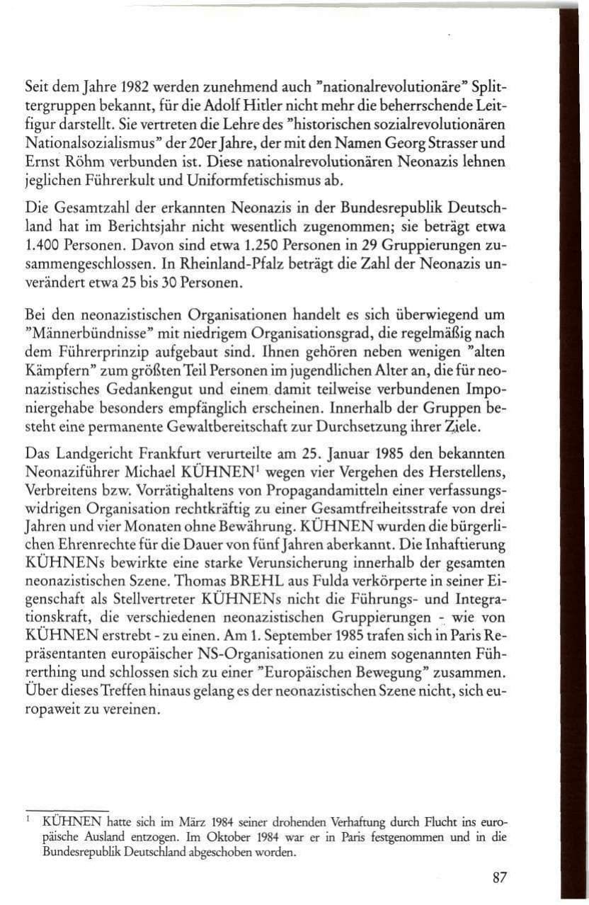 Seite 89 des Verfassungsschutzbericht 1985 Rheinland-Pfalz