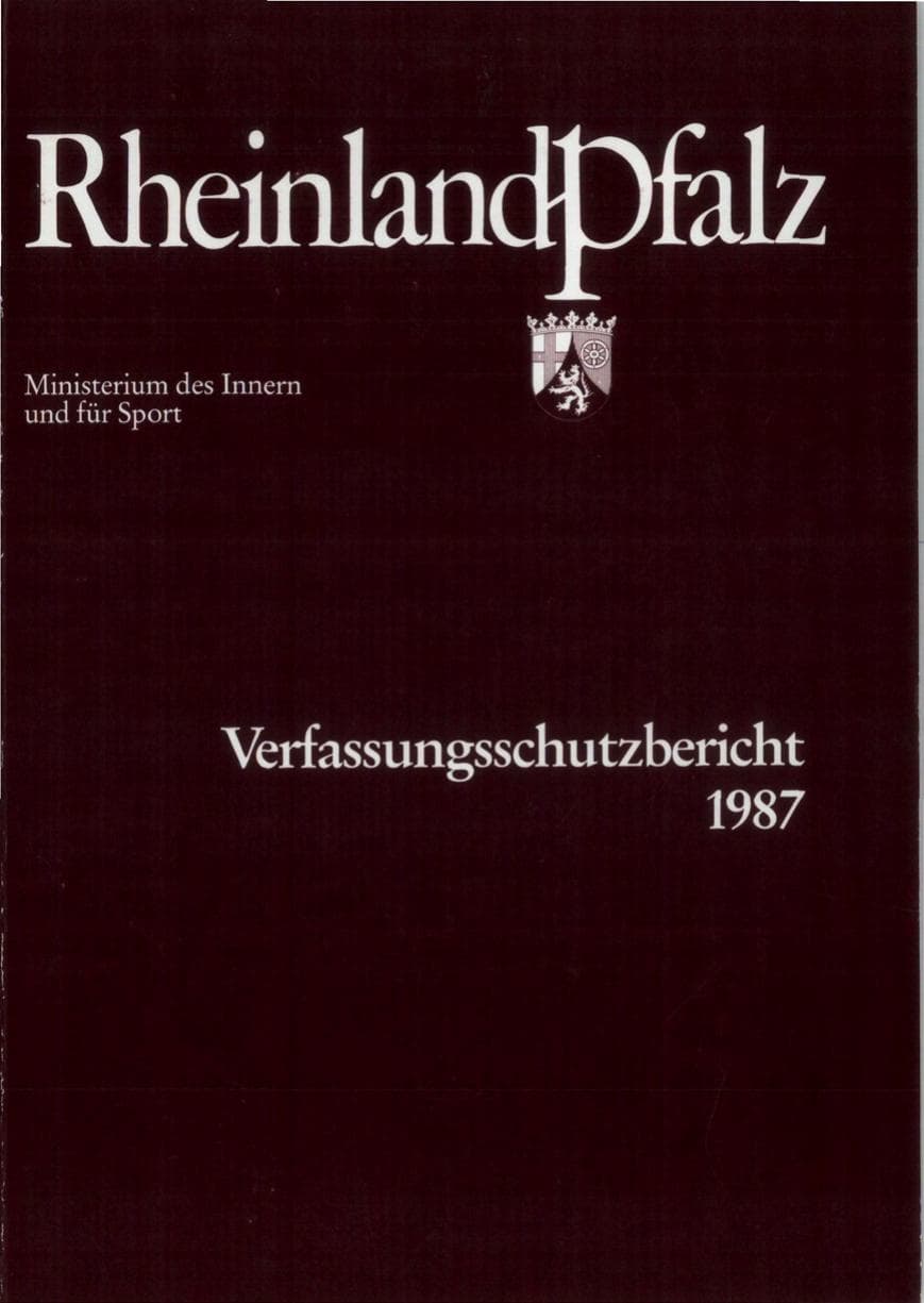 Seite 1 des Verfassungsschutzbericht 1987 Rheinland-Pfalz