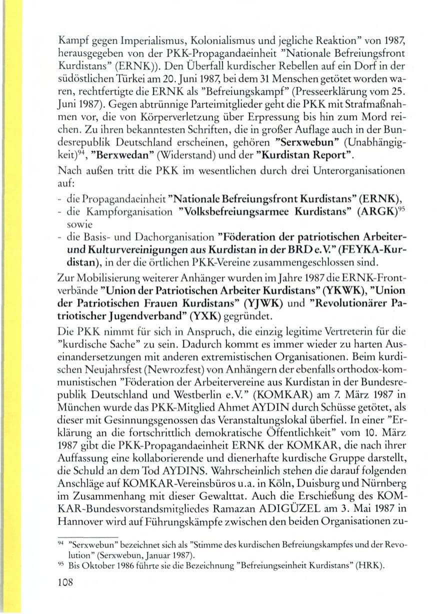 Seite 108 des Verfassungsschutzbericht 1987 Rheinland-Pfalz