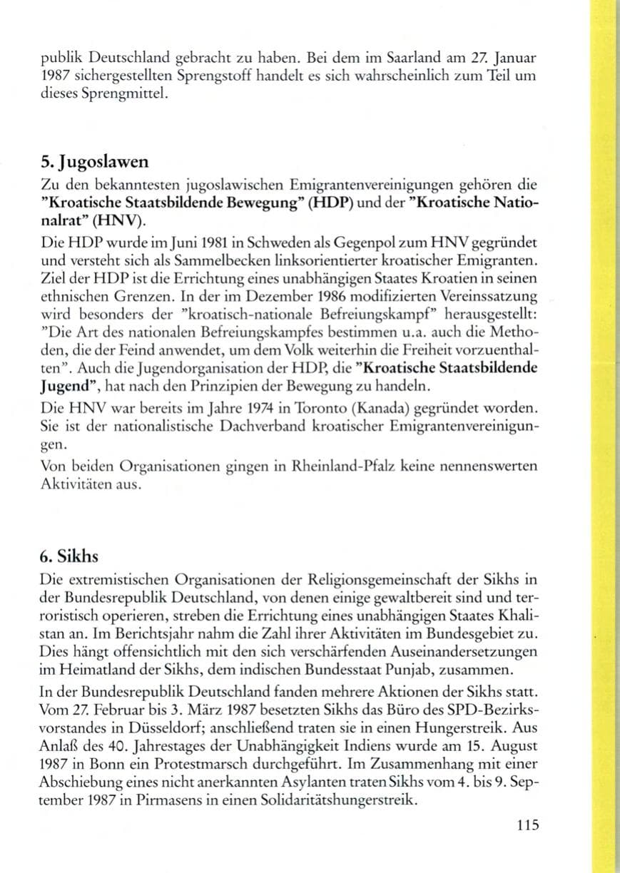 Seite 115 des Verfassungsschutzbericht 1987 Rheinland-Pfalz