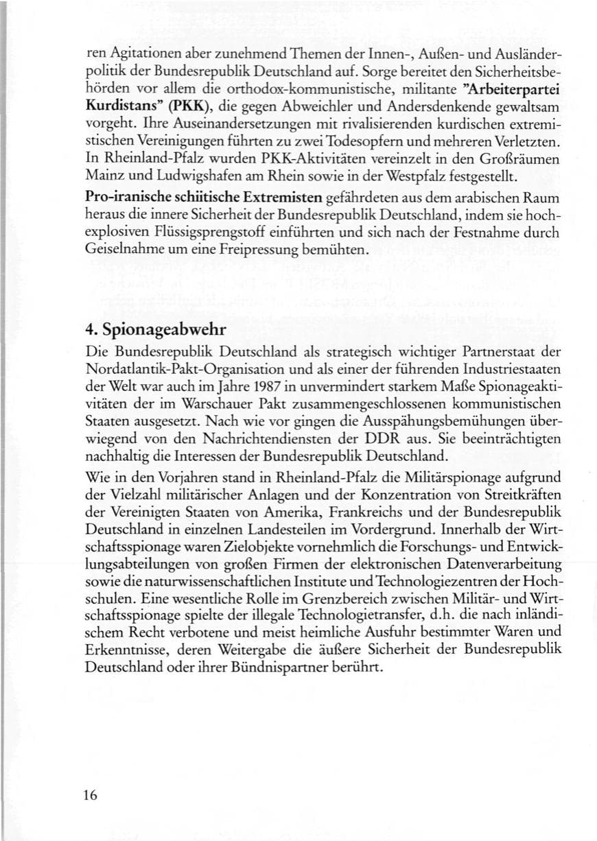 Seite 18 des Verfassungsschutzbericht 1987 Rheinland-Pfalz