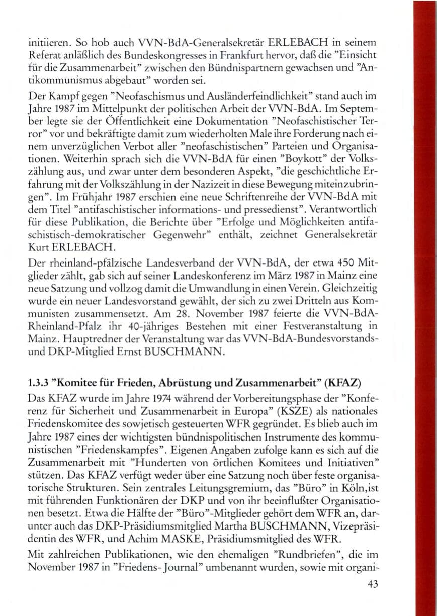 Seite 43 des Verfassungsschutzbericht 1987 Rheinland-Pfalz