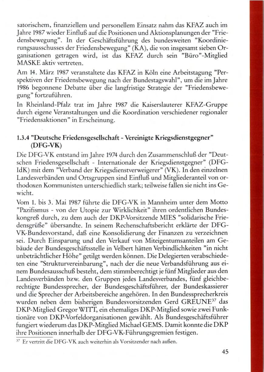 Seite 45 des Verfassungsschutzbericht 1987 Rheinland-Pfalz