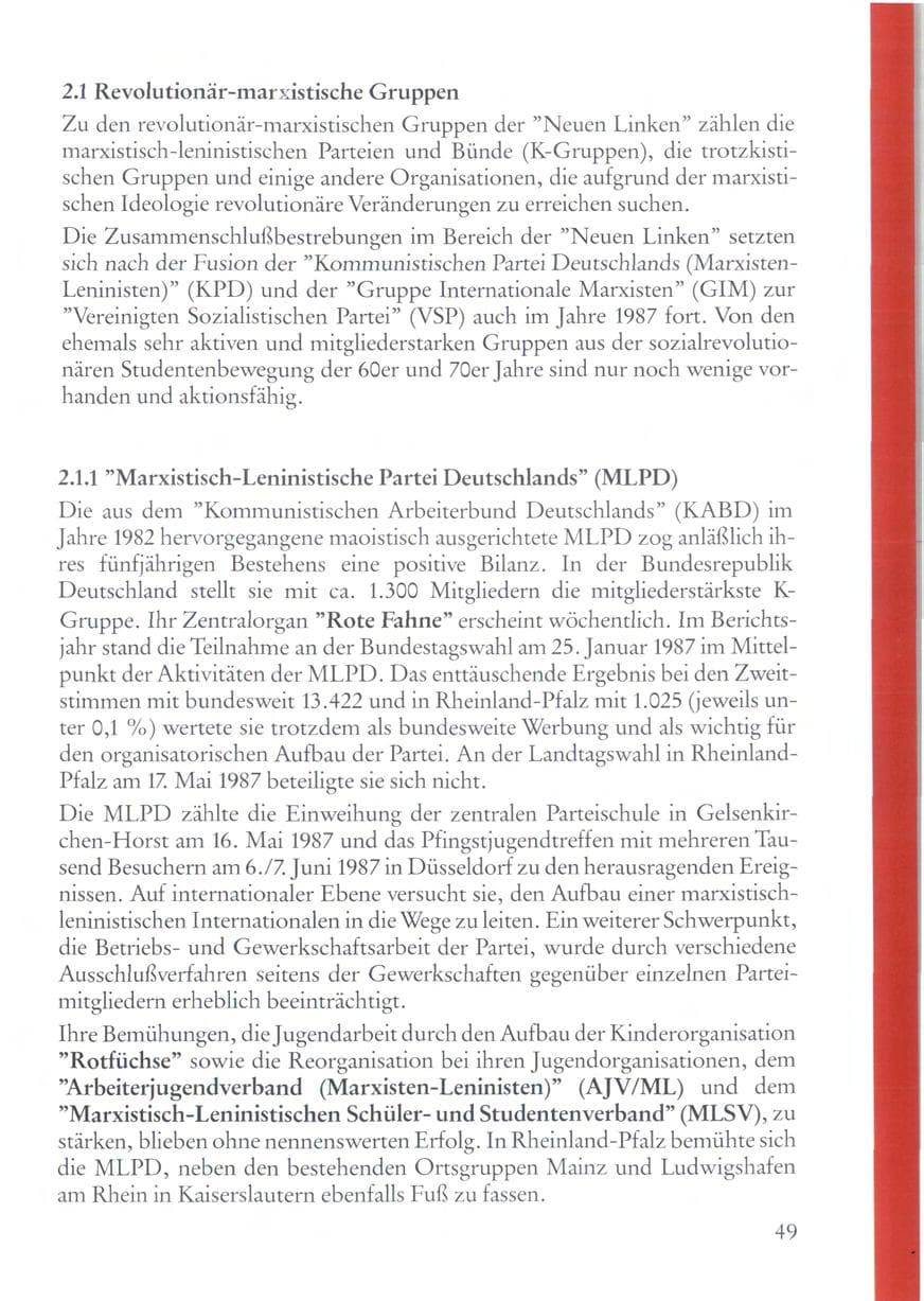 Seite 49 des Verfassungsschutzbericht 1987 Rheinland-Pfalz