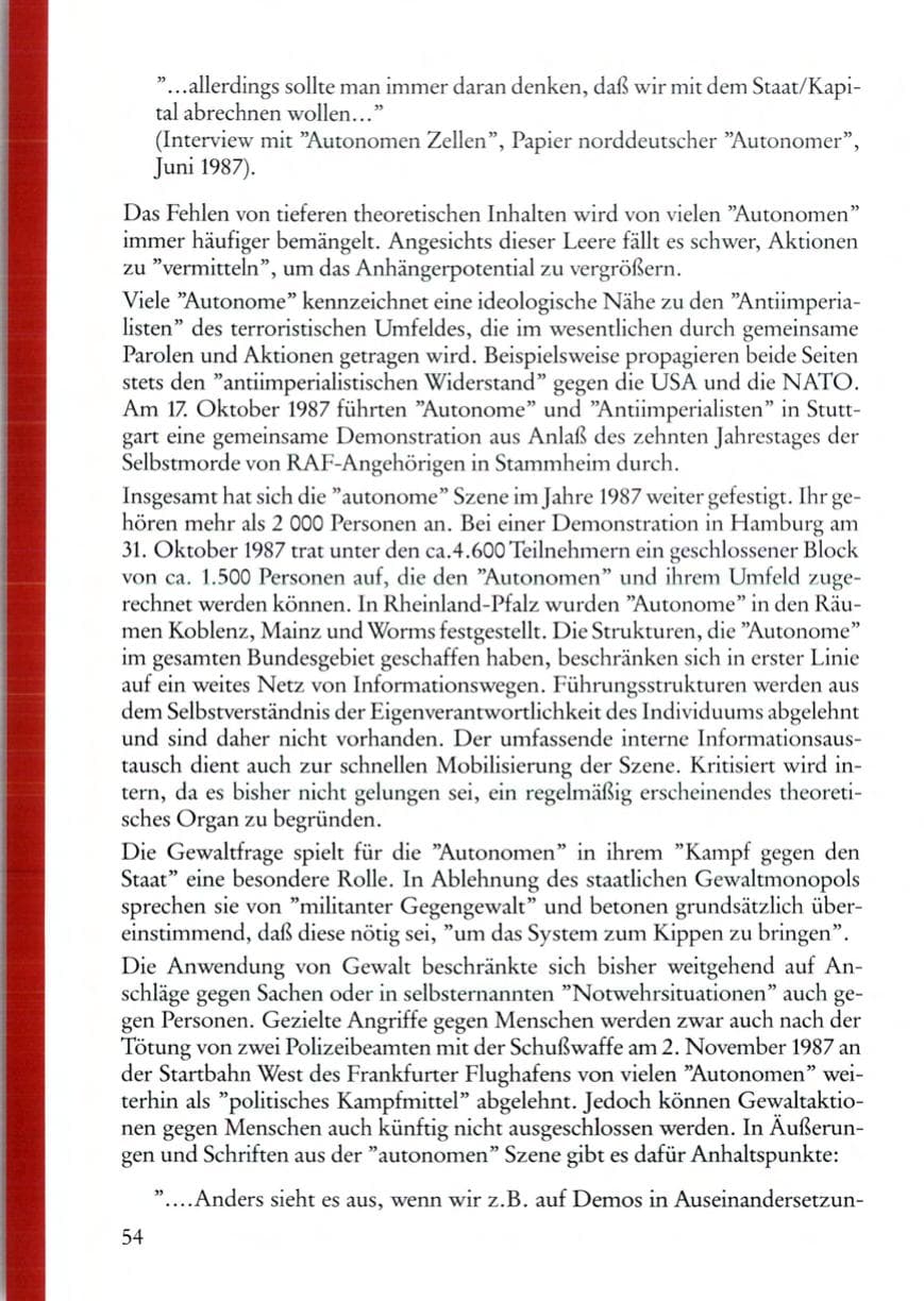 Seite 54 des Verfassungsschutzbericht 1987 Rheinland-Pfalz