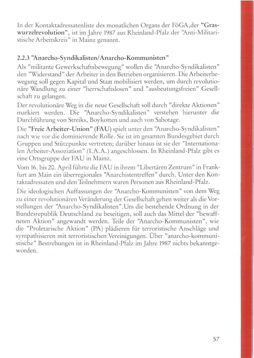 Seite 57 des Verfassungsschutzbericht 1987 Rheinland-Pfalz