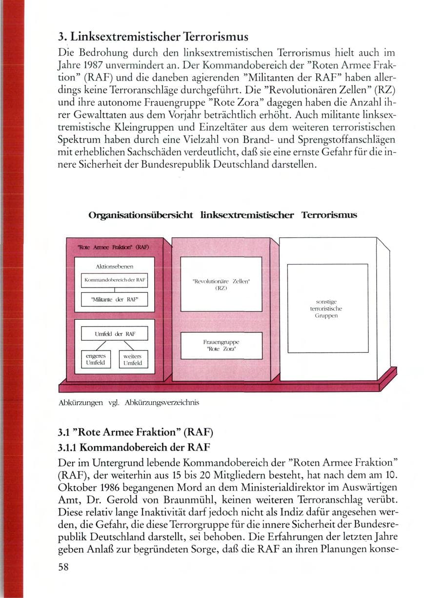 Seite 58 des Verfassungsschutzbericht 1987 Rheinland-Pfalz