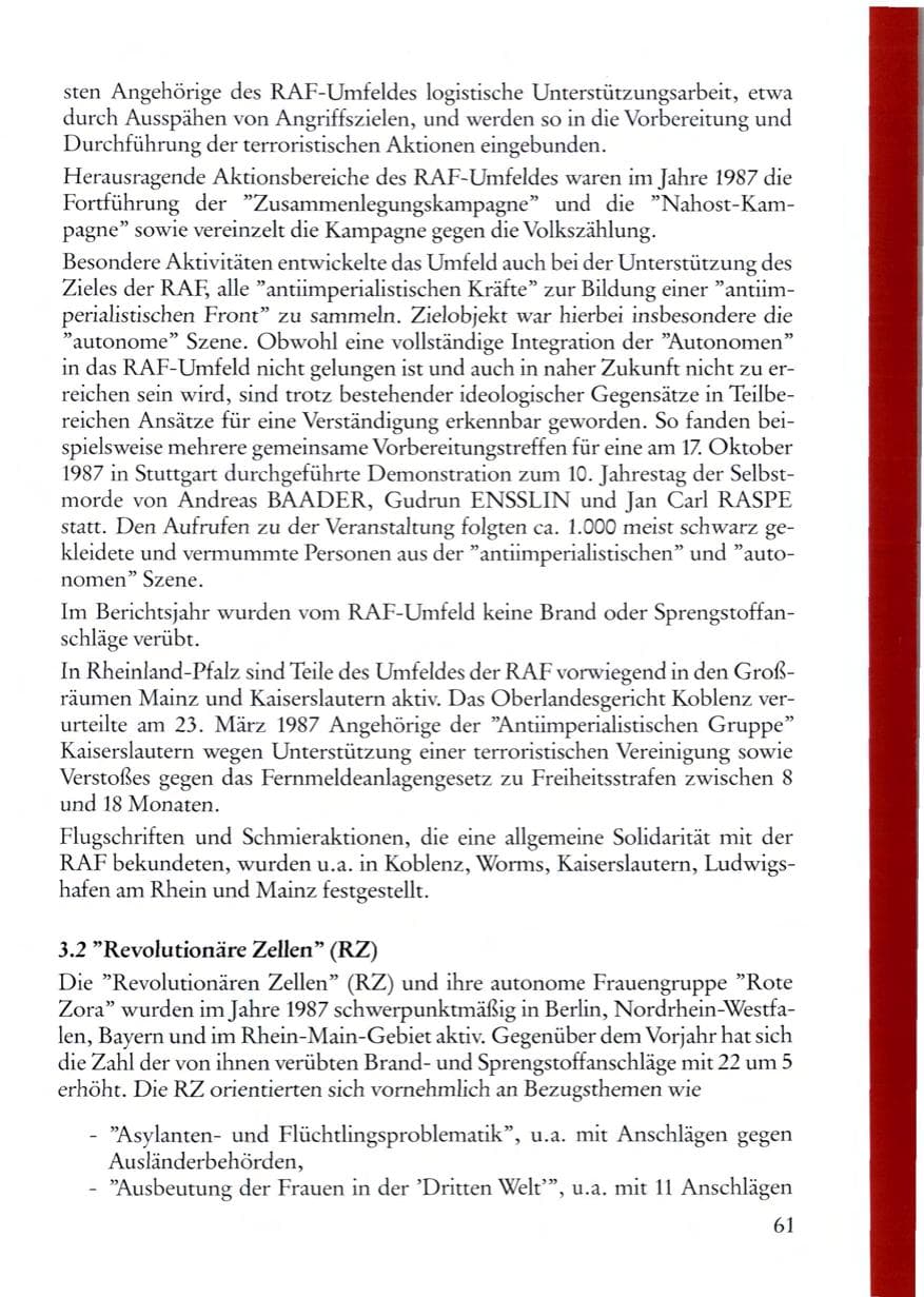 Seite 61 des Verfassungsschutzbericht 1987 Rheinland-Pfalz