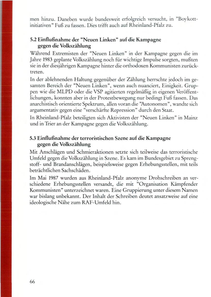 Seite 66 des Verfassungsschutzbericht 1987 Rheinland-Pfalz