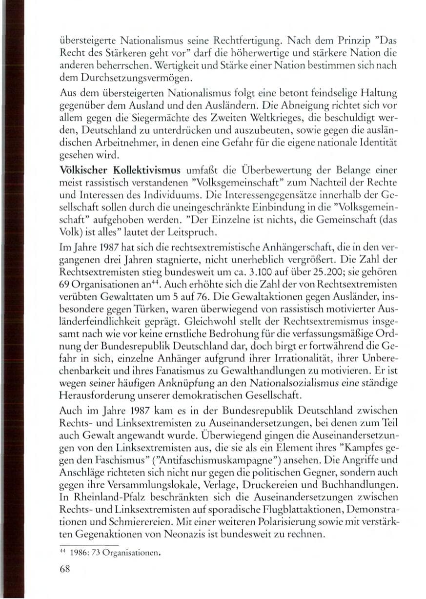 Seite 68 des Verfassungsschutzbericht 1987 Rheinland-Pfalz