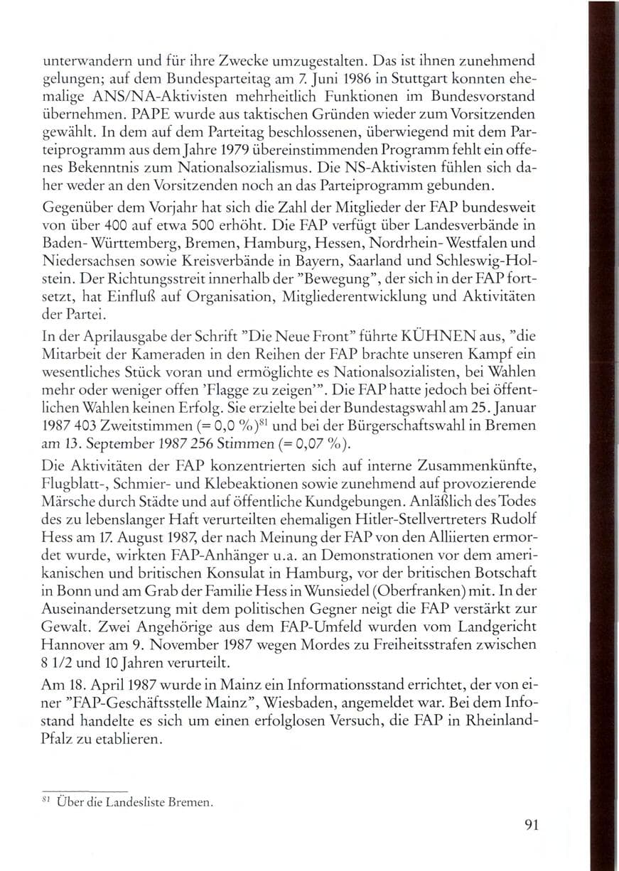 Seite 91 des Verfassungsschutzbericht 1987 Rheinland-Pfalz