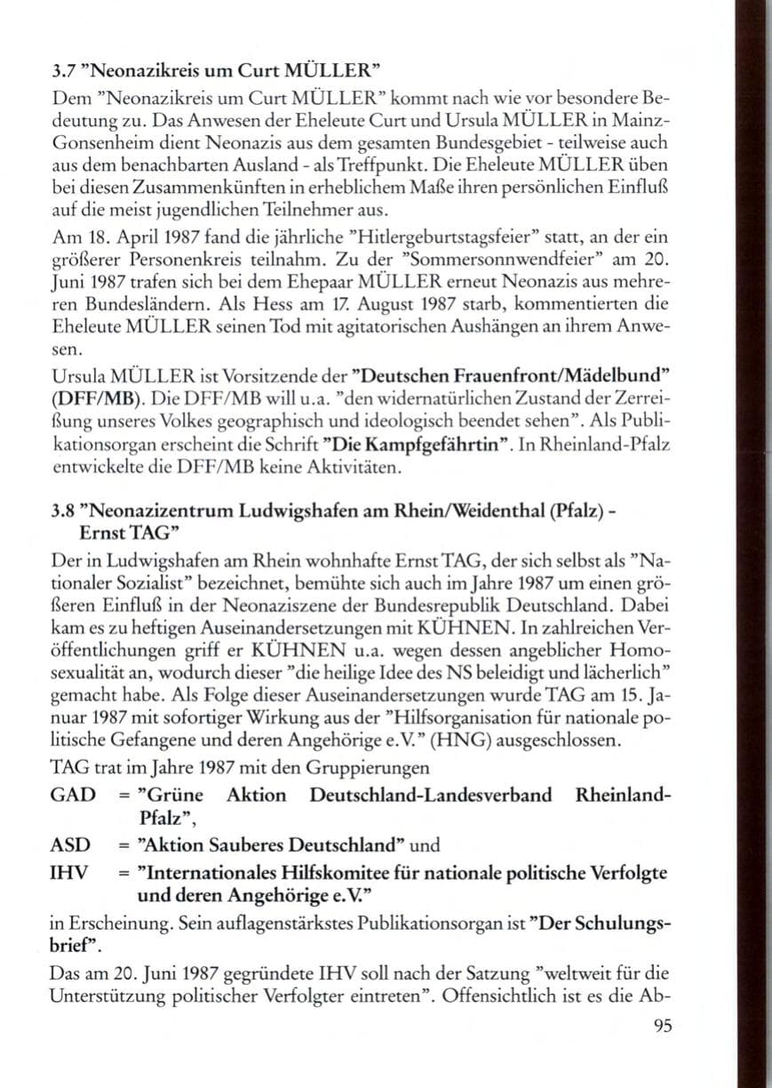 Seite 95 des Verfassungsschutzbericht 1987 Rheinland-Pfalz