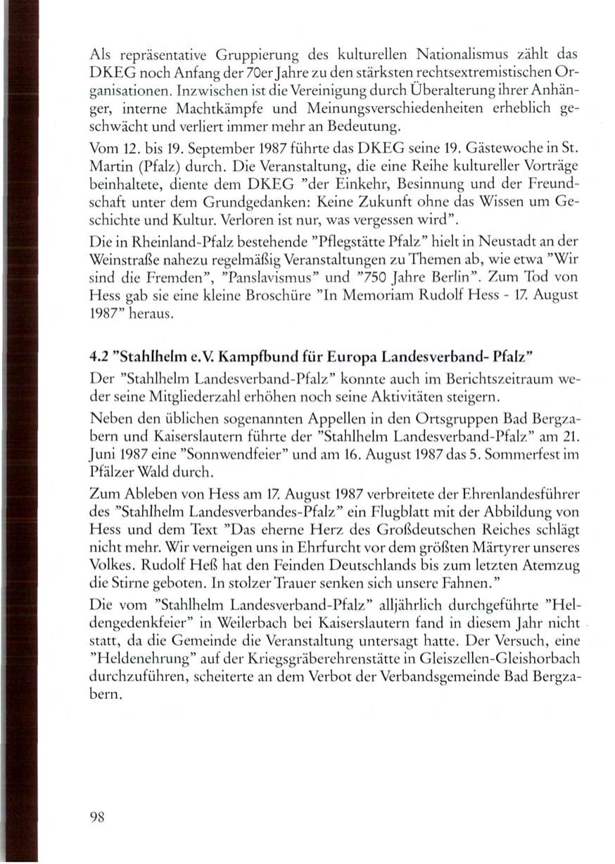 Seite 98 des Verfassungsschutzbericht 1987 Rheinland-Pfalz